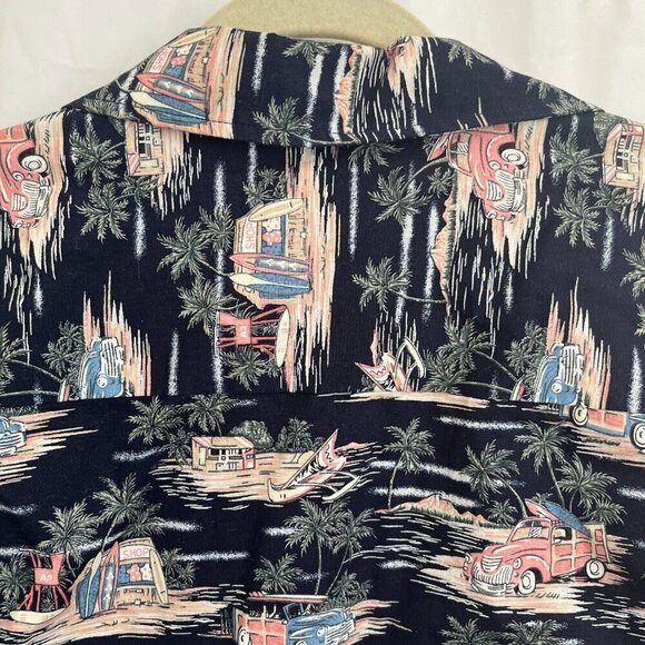 Blue Hawaii Hawaiian Islands Mens Shirt XL Woody Wagon Surf Shop Canoe Tropical - Picture 6 of 6
